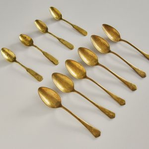 Evőeszközkészlet, egyszerű, régi, patinás, réz - 10 db-os