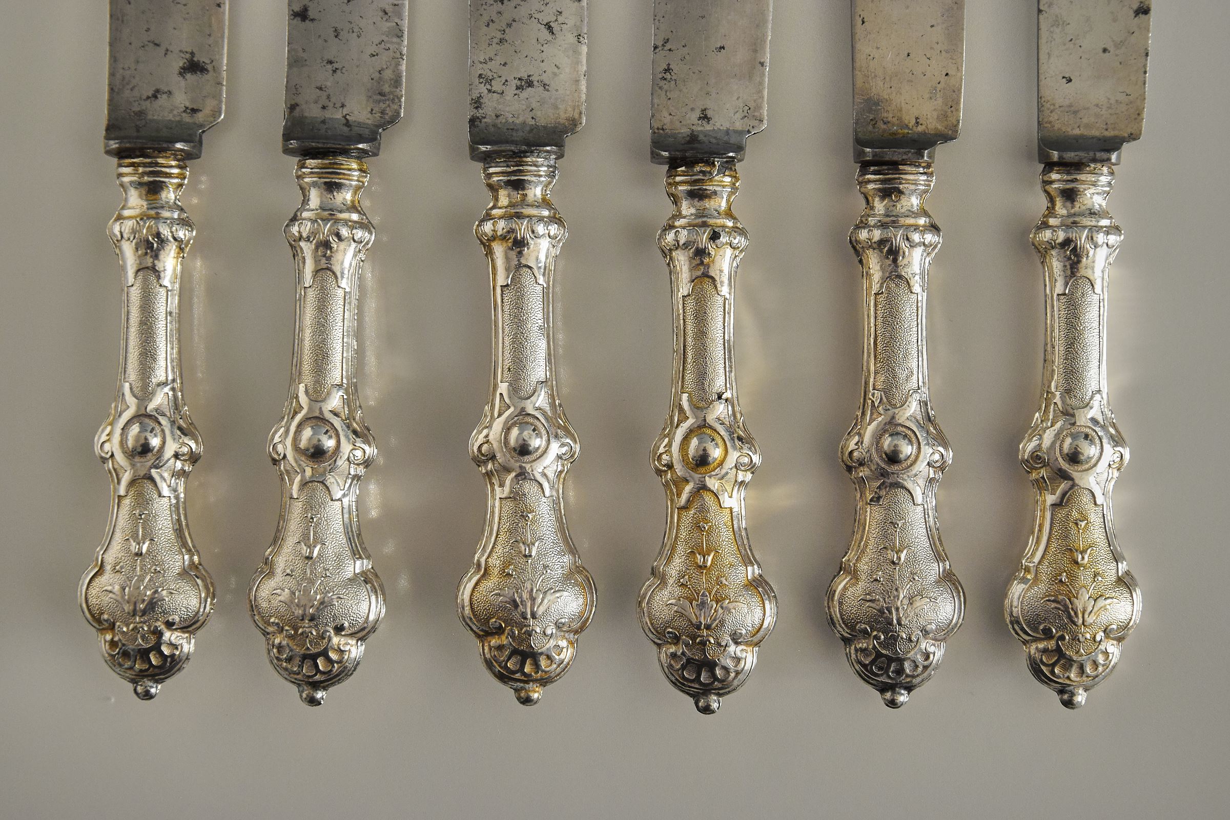 Evőeszközkészlet, extra díszes, ezüst nyelű, nemesi, antik, alpakka - 12 db-os - Image 4