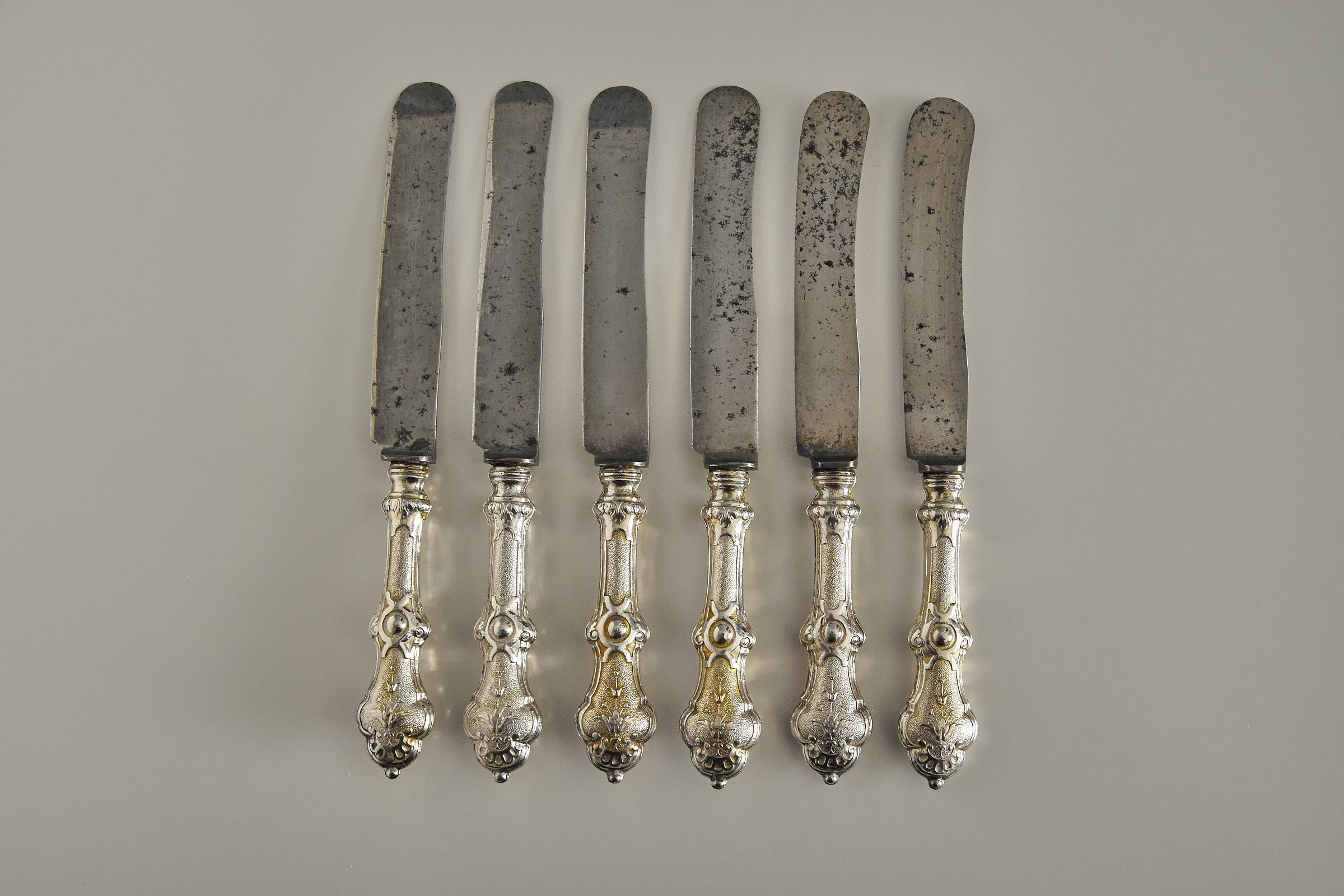 Evőeszközkészlet, extra díszes, ezüst nyelű, nemesi, antik, alpakka - 12 db-os - Image 5