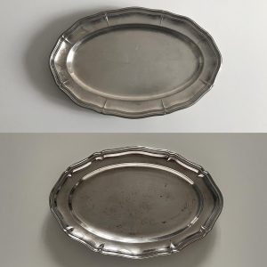 Barokk mintájú, ezüstözött, ovális alpakkatálcák 2 db (38 és 40 cm)