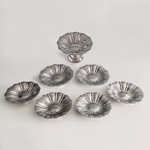 Süteményes tál készlet (7 db), fodros szélű, fényes alpakka - 26,5 cm