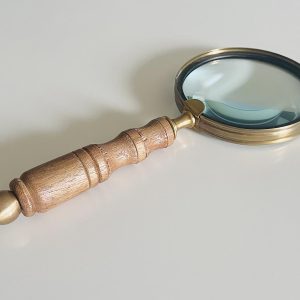Nagyító - antik jellegű, fa nyéllel rézből (24 cm)